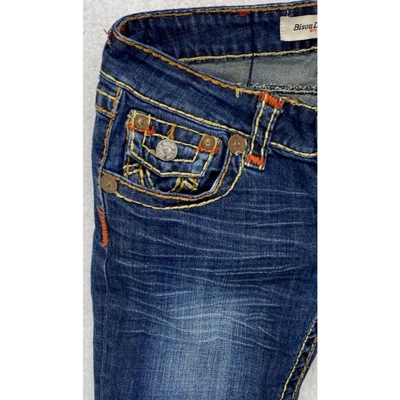 Bisou Deve Jeans Womens Size 5 Dark Wash Low Rise Straight Denim Flap Pockets - Picture 4 of 16